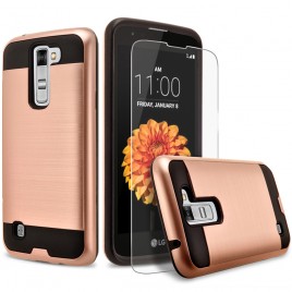 LG K10, LG Premier LTE Case, 2-Piece Style Hybrid Shockproof Hard Case Cover with [Premium Screen Protector] Hybird Shockproof And Circlemalls Stylus Pen (Rose Gold)